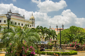 Panama, Panama Viejo. Old Panama City basks in the tropical sun as a UNESCO World Heritage Site.