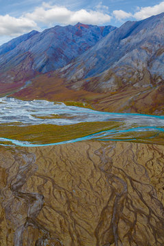 USA, Alaska, Brooks Range, Arctic National Wildlife Refuge. Aerial of mountains and Ivishak River. Credit as: Don Paulson / Jaynes Gallery / DanitaDelimont.com