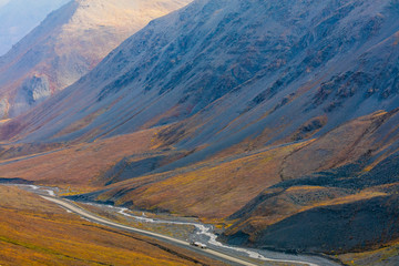 USA, Alaska, Brooks Range. Truck on highway near Atigun Pass. Credit as: Don Paulson / Jaynes Gallery / DanitaDelimont.com