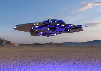 spaceship landing on the desert