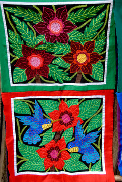 Central America, Panama, San Blas Islands (aka Kuna Yala). Colorful hand stitched molas made by the Kuna Indians.