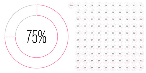 Set of circle percentage diagrams meters from 0 to 100 ready-to-use for web design, user interface UI or infographic - indicator with pink