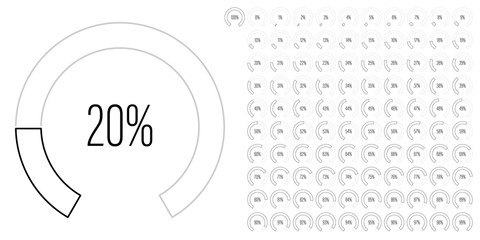 Set of circular sector percentage diagrams meters from 0 to 100 ready-to-use for web design, user interface UI or infographic - indicator with black