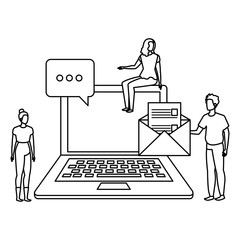 group of people with laptop characters