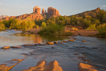 AZ, Arizona, Sedona, Crescent Moon Recreation Area, Red Rock Crossing; Oak Creek with Cathedral Rock