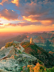 USA, Arizona, Grand Canyon National Park. Point Imperial at sunrise on North Rim. 