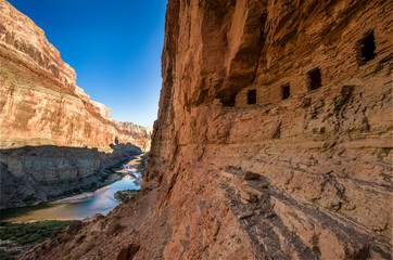 View from the Anasazi ruins. Nankoweap Granaries. Colorado River. Grand Canyon. Arizona. USA.