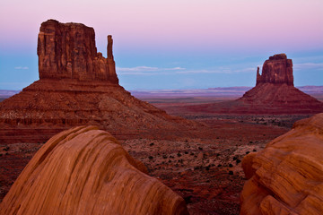 Evening, West and East Mitten, Monument Valley Navajo, Tribal Park, Monument Valley, Arizona, USA