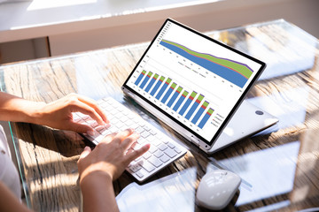 Woman Analyzing Graph On Laptop