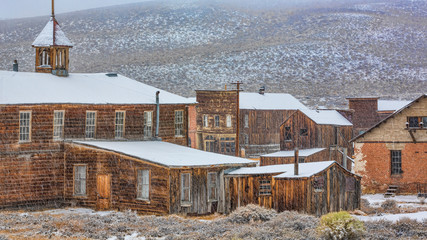 USA, California, Bodie. Abandoned buildings in snowfall. Credit as: Don Paulson / Jaynes Gallery / DanitaDelimont.com