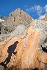 USA, California, Inyo National Forest. Hiker's shadow on boulder. Credit as: Don Paulson / Jaynes Gallery / DanitaDelimont.com