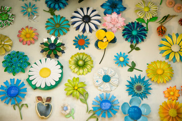 Antique flower pins, Palm Springs, California, USA.