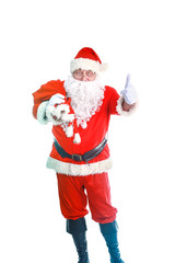 Santa Claus with Christmas Gift, isolated on white background.