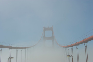 NA, USA, California, Marin County, Marin Headlands, Golden Gate Bridge in Fog 