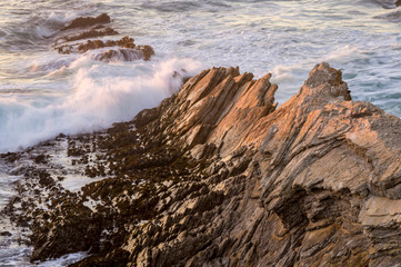 Waves coming in on rocky coast, Pacific Ocean, Montana de Oro State Park, Los Osos, California