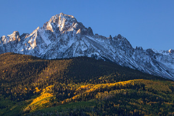 USA, Colorado, San Juan Mountains. Mt. Sneffels and autumn landscape. 