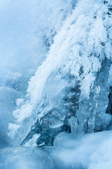 Fototapeta na wymiar USA, Colorado, Woodland Park. Ice and frost formation on small waterfall. 