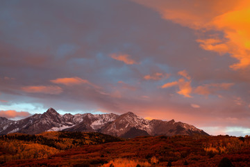 Fototapeta na wymiar USA, Colorado, San Juan Mountains. Sunset over mountains. 