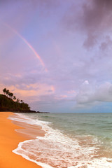 USA, Hawaii, Kauai. Rainbow and Secret Beach. 