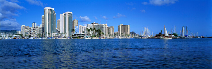Fototapeta na wymiar USA, Hawaii, Oahu, Honolulu. Sleek highrise buildings dominate Waikiki Beach, Honolulu, Oahu, Hawaii.