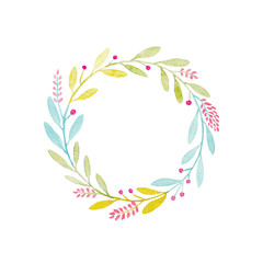 Fototapeta na wymiar Watercolor illustration art design, Flower wreath in watercolor hand pianting style isolated on white background, pattern element for invitation greeting card