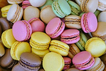 Bowl of colorful macaron cookies