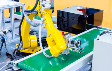 robot arm is working smartly in the production department in artificial intelligence factory