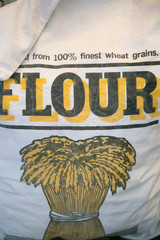 Close up of a sack of flour, Lincoln, Illinois, USA. Route 66