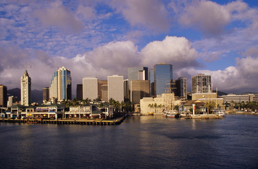 Famed Aloha Tower is a hallmark at Honolulu harbor.