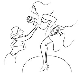 belly dancer and her fun, her fun giving her flower, drawing vector
