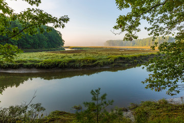 The York River winds its way through forest and salt marsh in York, Maine.