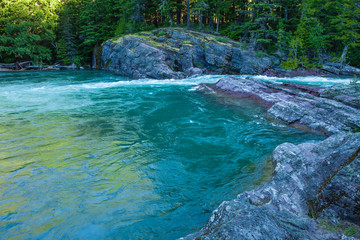 Green Waters of Sacred Dancing Cascades on Upper McDonald Creek, Glacier National Park