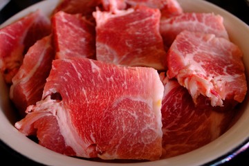 raw meat cut into slices close-up