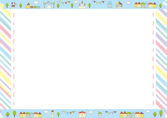 街並み　マスキングテープ　フレーム　ストライプ背景