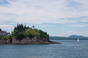 Maine, Rockland, Penobscot Bay. Owls Head State Park, historic Owls Head Lighthouse, circa 1852.