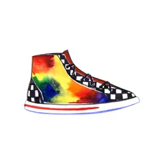 Fotobehang Multicolored sneakers watercolor illustration. Perfect for greeting cards, wedding invitations, packaging design and decorations. © Natali_Mias