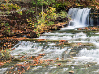 USA, Michigan, Upper Peninsula. Lower Au train Falls, autumn waterfall scene in Upper Michigan.