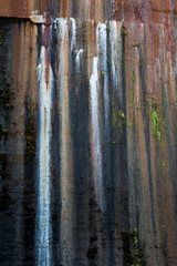 Usa, Michigan, Pictured Rocks National Lakeshore. Abstract colors and design from mineral seeps on cliffs