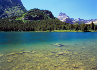 USA, Montana, Glacier NP. Swiftcurrent Lake offers a variety of colors to please to eye at Glacier NP, Montana.