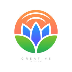 Obraz premium Logo design with flower shape inside. Flower petals with unique leaves. Modern circle design. Combined leaves and sound. Can be used for brands, labels, or incorporated into your other designs.