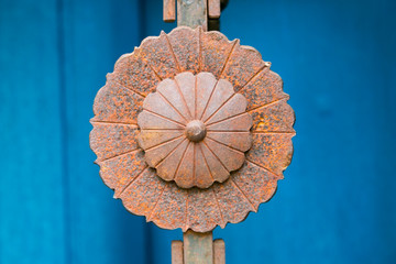 Rusted metal decoration, Taos, New Mexico, USA.