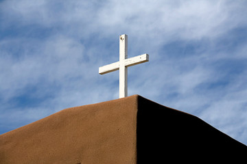 USA, New Mexico, Nambe. Mission El Sagrado Corazon or Sacred Heart catholic church in Nambe, New...