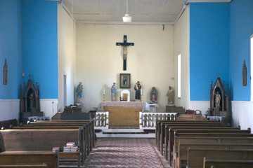 USA, New Mexico, Lincoln. Iglesia San Juan-Bautista in Lincoln, New Mexico, famous as center of the 19th Century so-called cattle war where Billy-the-Kid made his reputation.