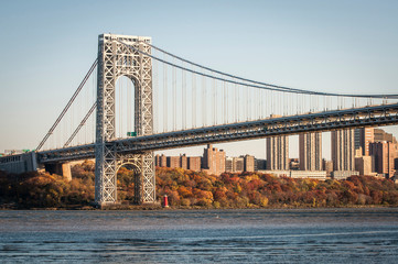 USA, New Jersey, Hudson River Basin, view of George Washington Bridge from Hazard's Dock area underneath the structure.