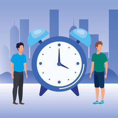 young men with alarm clock