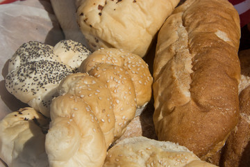 New York. Assortment of freshly baked bread rolls.
