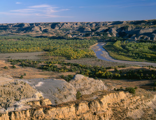 USA, North Dakota, Theodore Roosevelt National Park, Valley of the Little Missouri River with...