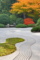 USA, Oregon, Portland. Zen pattern raked into sand at Portland Japanese Garden. 