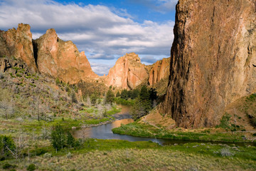 USA, Oregon, Smith Rocks SP. Various rock walls are visible from above the Crooked River at Smith Rocks SP, Oregon.