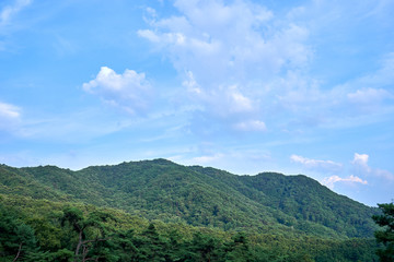 The mountains and the blue sky of Jechun, South Korea.